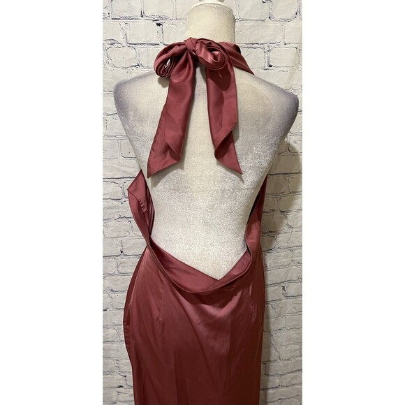 Cider Mauve Satin Elegant Halter Low back Formal Party Gown Dress Size Large - Picture 6 of 9
